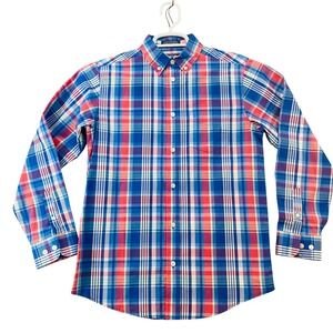 IZOD Kids Boys Blue Red Plaid Long Sleeve Button Down Shirt Size‎ L 14/16 NWOT